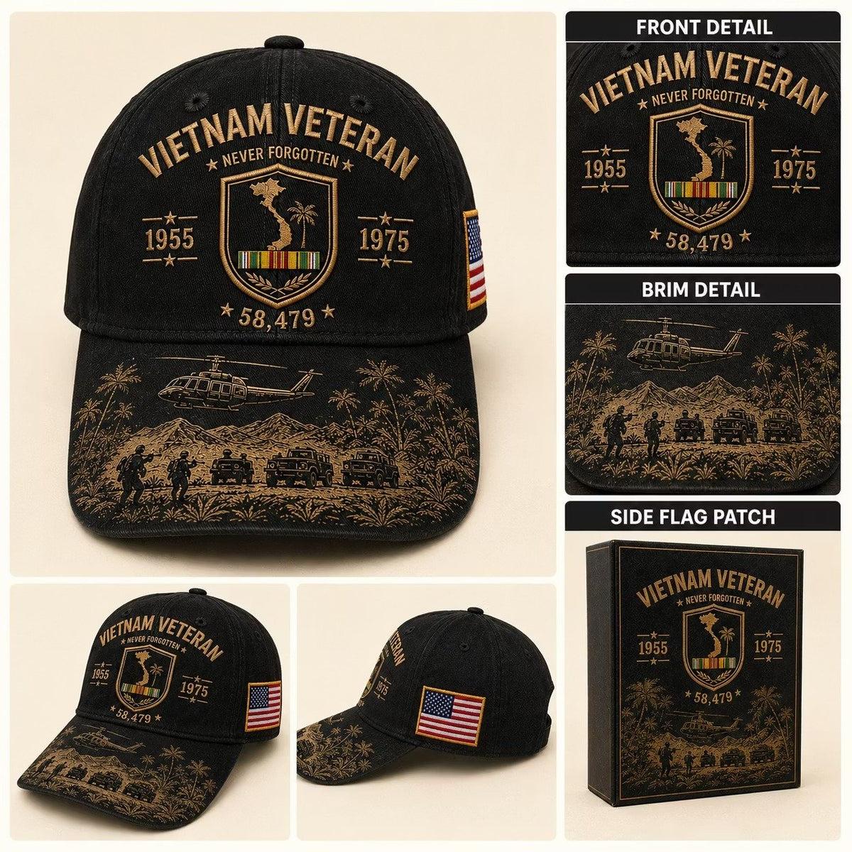 Vietnam Veteran Never Forgotten 1955β1975 Commemorative Cap πΊπΈ