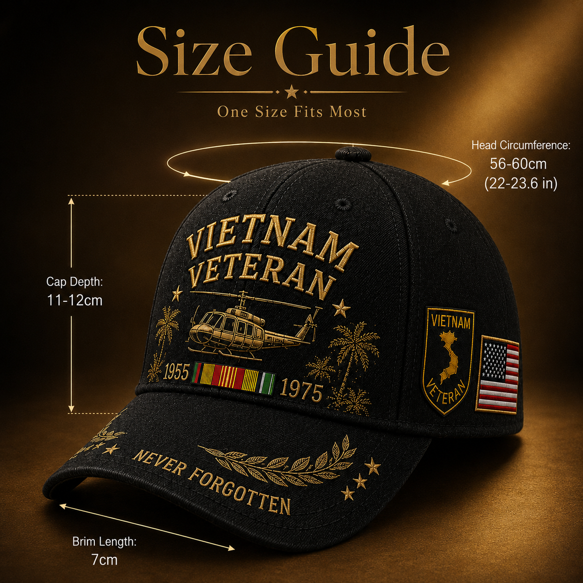 πΊπΈποΈ Vietnam Veteran 1955β1975 Memorial Embroidered Cap