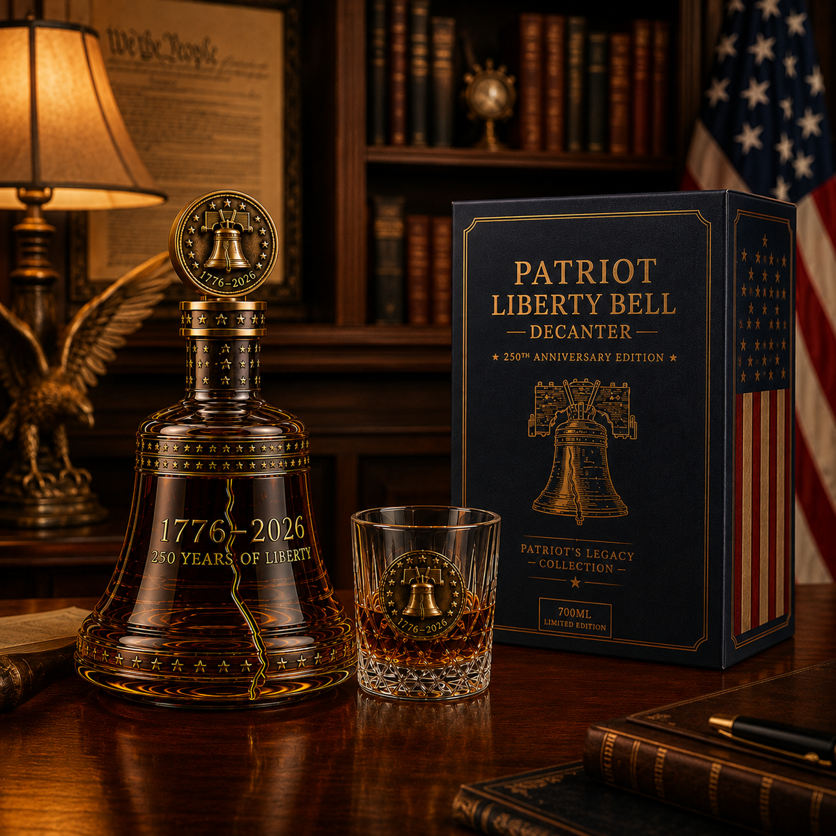 🔔1776–2026 Patriot Liberty Bell Whiskey Decanter Set – 250th Anniversary Collector’s Gift with Matching Glass