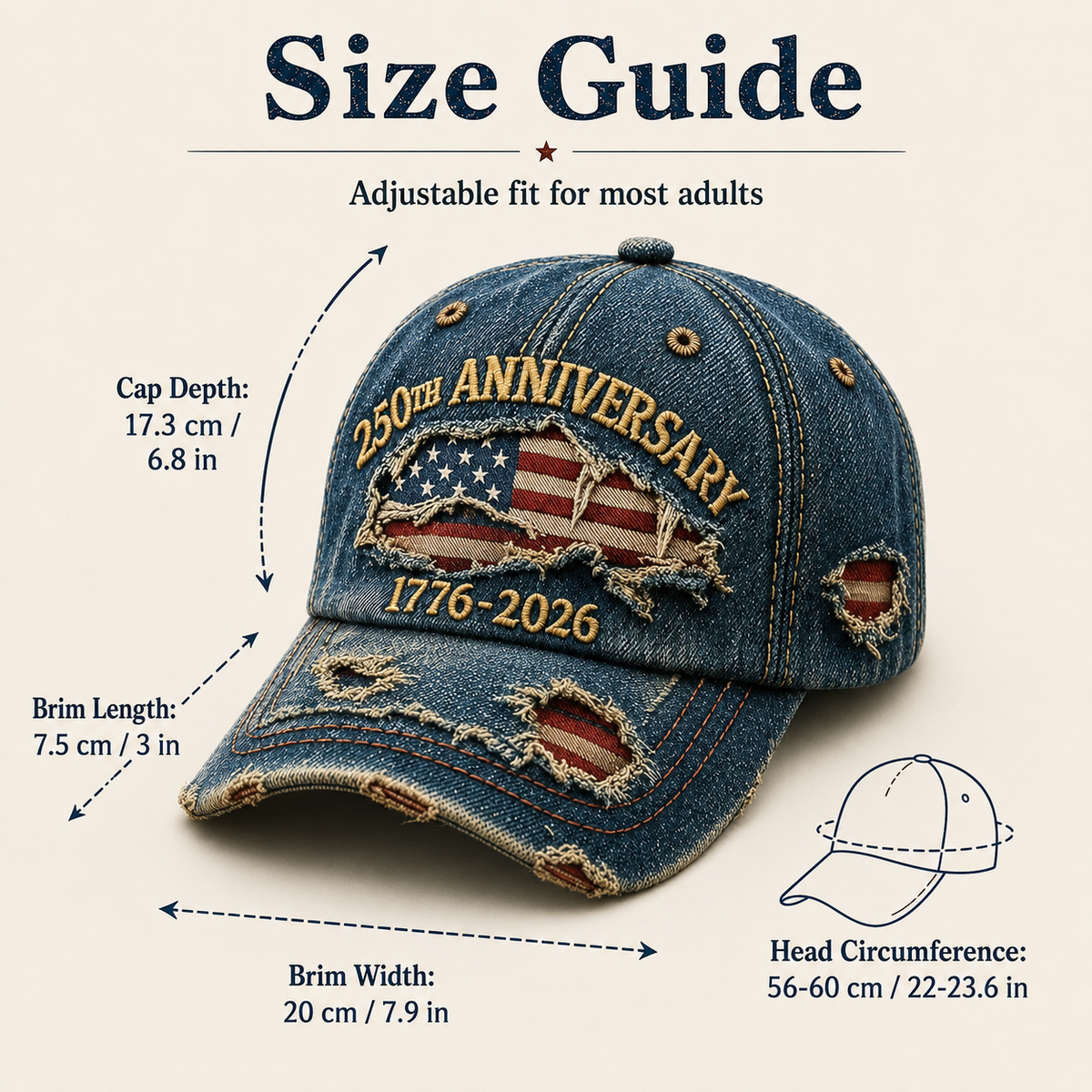 🇺🇸 250th Anniversary Vintage Denim Patriotic Cap