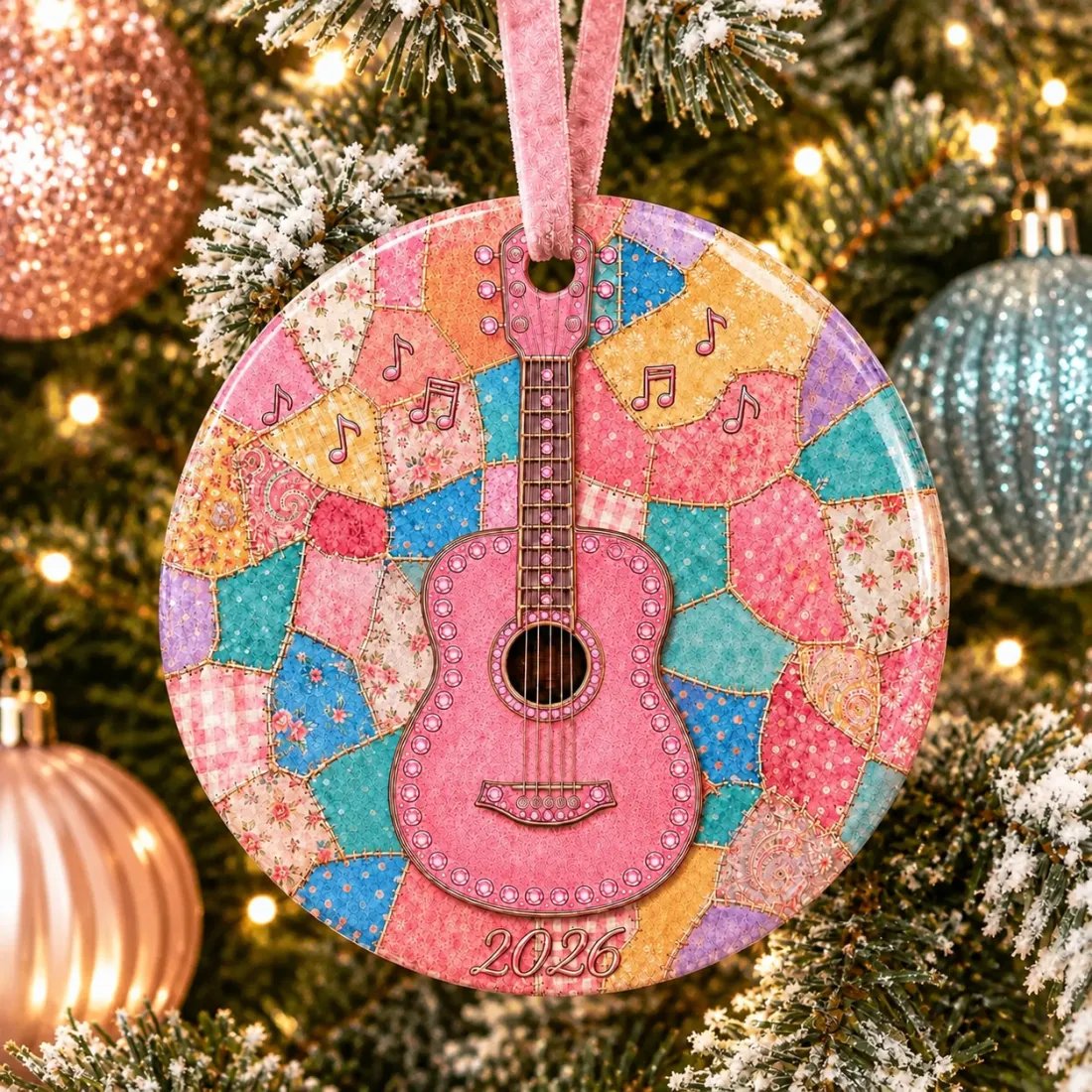 🎸Pink Guitar Memorial Heart Ornament