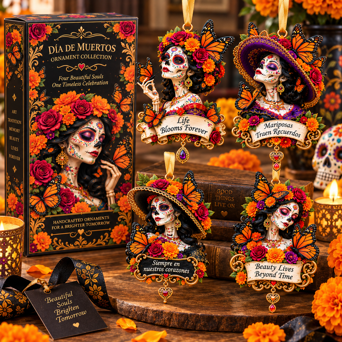 Día de Muertos Catrina Butterfly Ornament  –  Floral Day of the Dead Keepsake Collection, Meaningful Gift for Family & Loved Ones