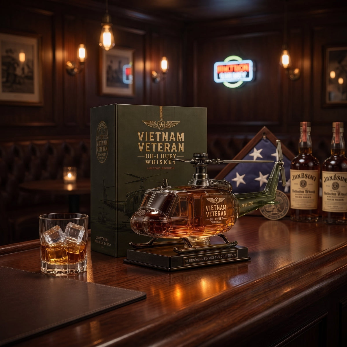 Vietnam War Veteran UH-1 Huey Helicopter Commemorative Whiskey Decanter (1965–1975)