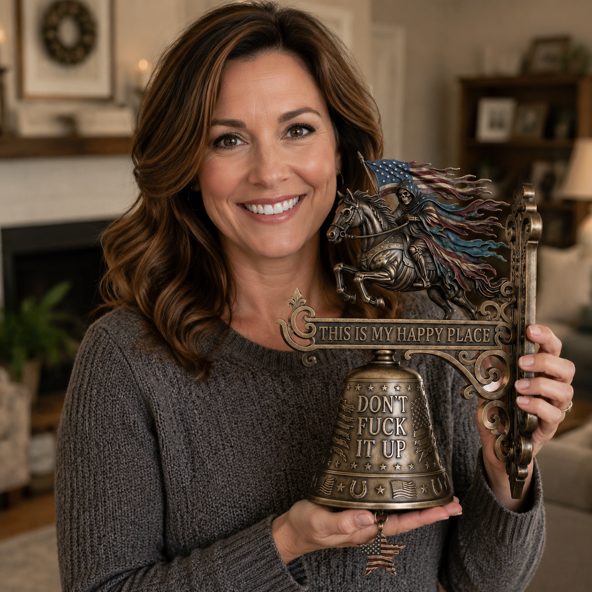 "This Is My Happy Place Don't Fcuk It Up" – USA 250th Anniversary Patriotic Rider Wall Bell