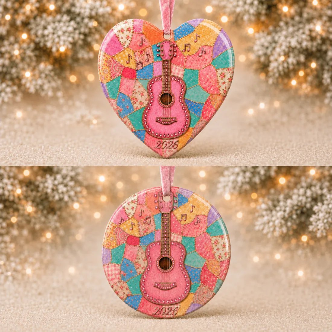 🎸Pink Guitar Memorial Heart Ornament