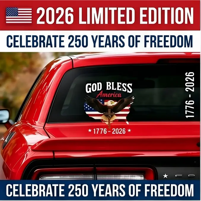 Patriotic 250th Anniversary God Bless America Eagle 1776–2026 Car Window Decal