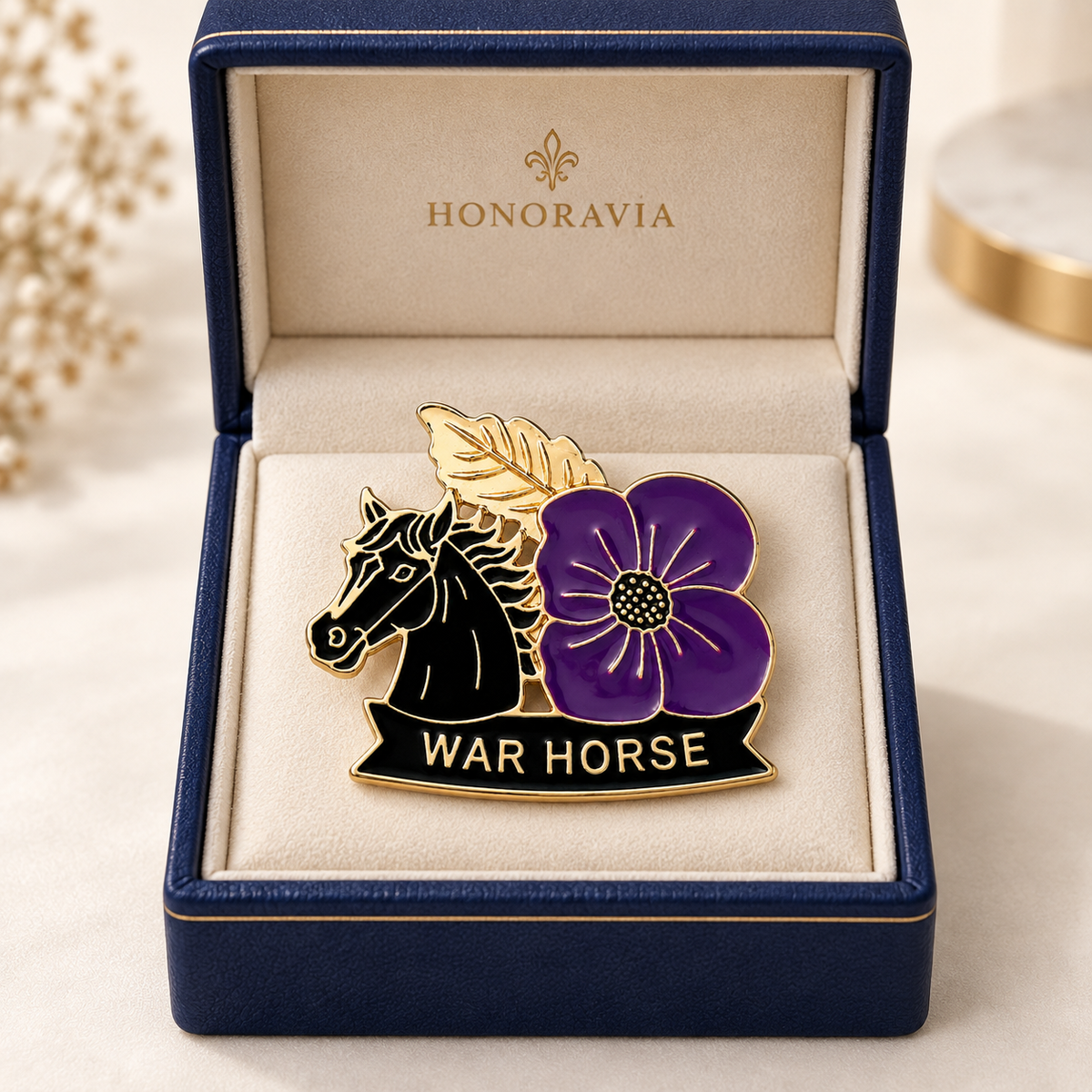 Honor Their Courage — War Horse & Purple Poppy Brooch