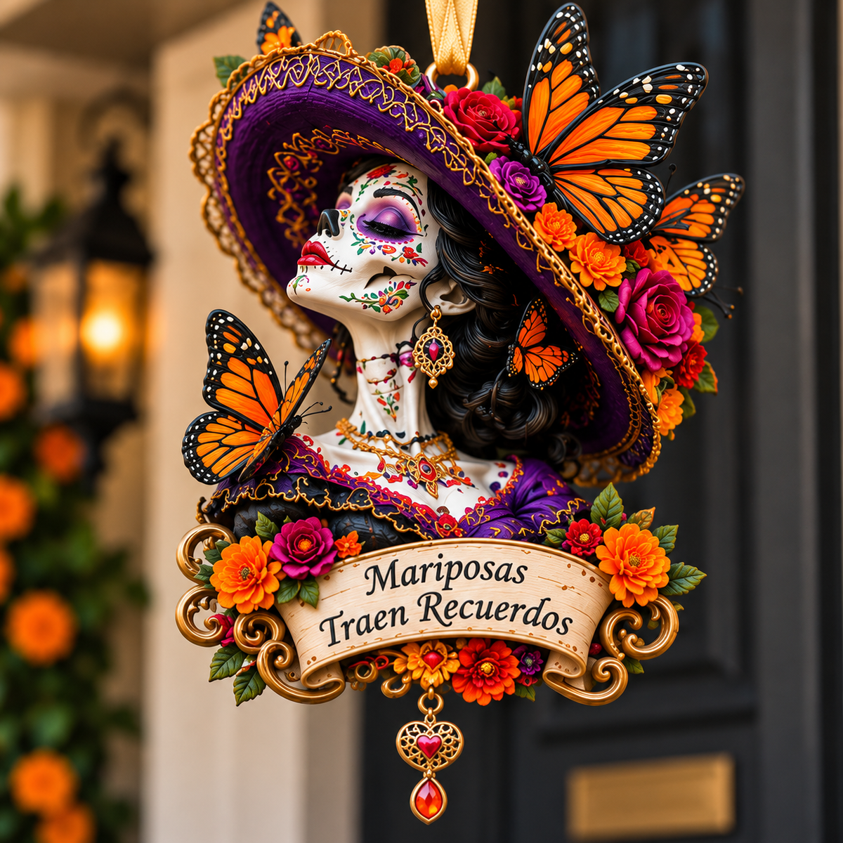Día de Muertos Catrina Butterfly Ornament  –  Floral Day of the Dead Keepsake Collection, Meaningful Gift for Family & Loved Ones