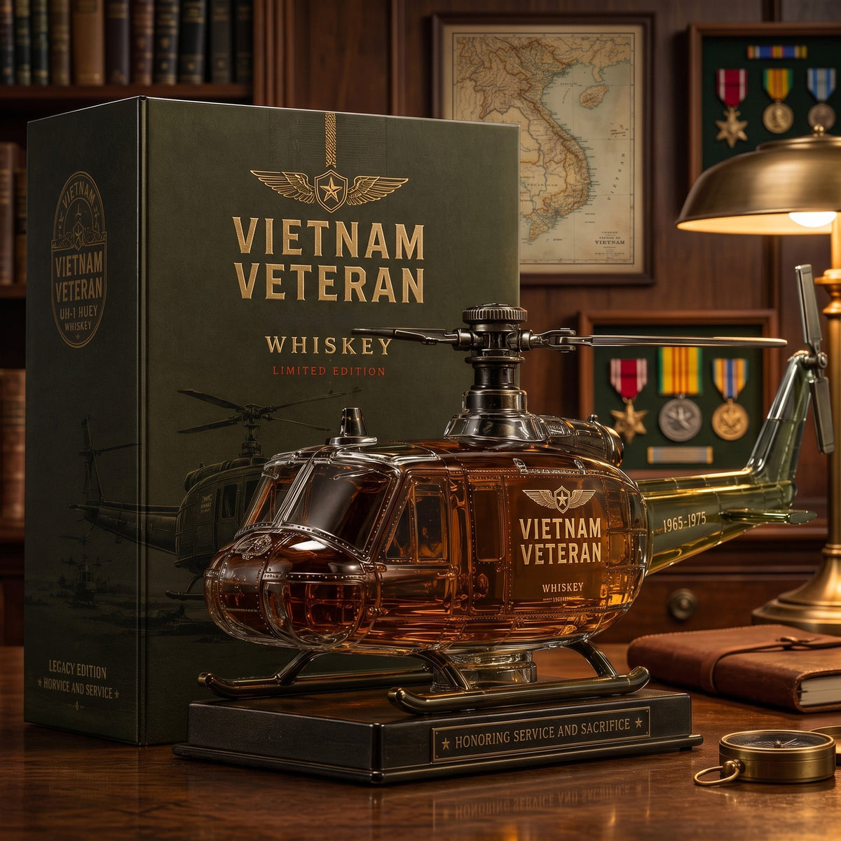 Vietnam Veteran Military Helicopter 1965-1975 Whiskey Bottle