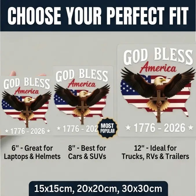 Patriotic 250th Anniversary God Bless America Eagle 1776–2026 Car Window Decal