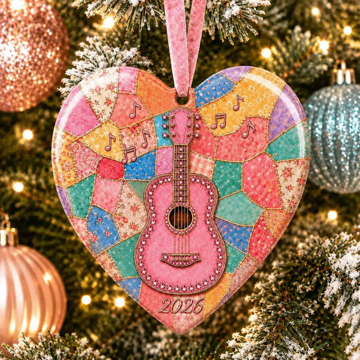 🎸Pink Guitar Memorial Heart Ornament