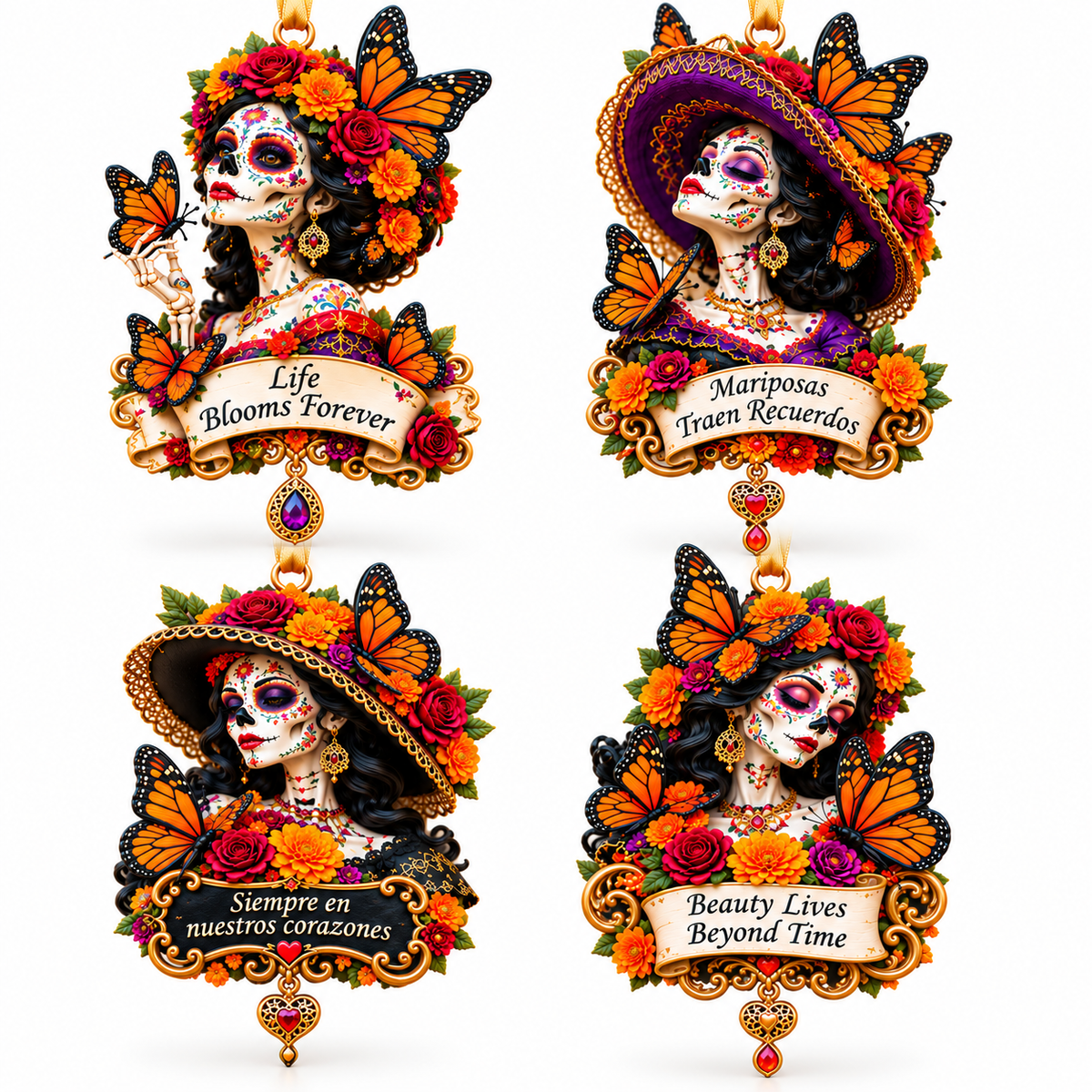 Día de Muertos Catrina Butterfly Ornament  –  Floral Day of the Dead Keepsake Collection, Meaningful Gift for Family & Loved Ones