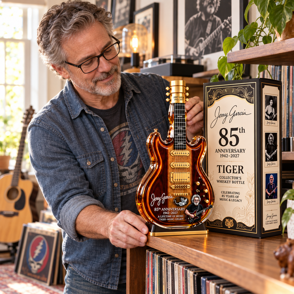 🎸Jerry Garcia 85th Anniversary Tiger Guitar Glass Decanter
