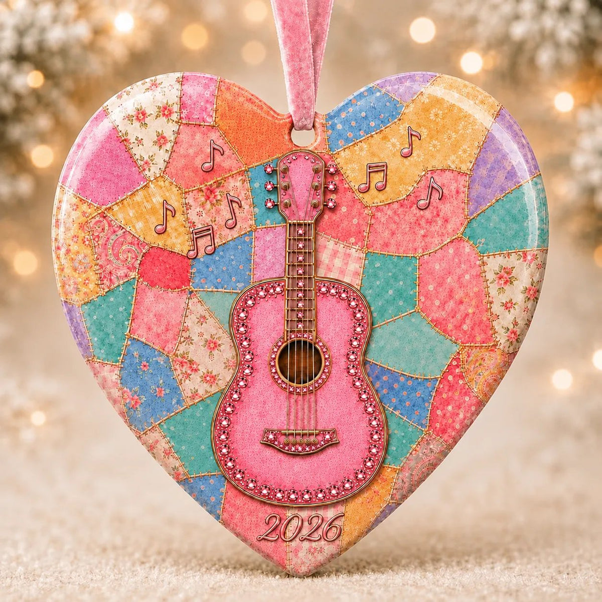 🎸Pink Guitar Memorial Heart Ornament
