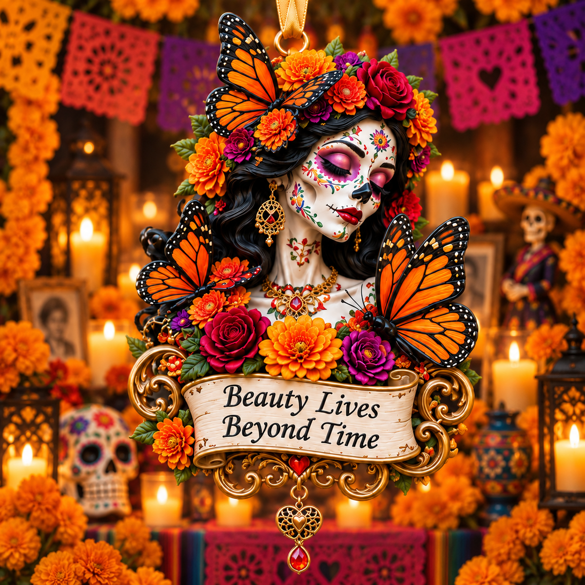 Día de Muertos Catrina Butterfly Ornament  –  Floral Day of the Dead Keepsake Collection, Meaningful Gift for Family & Loved Ones