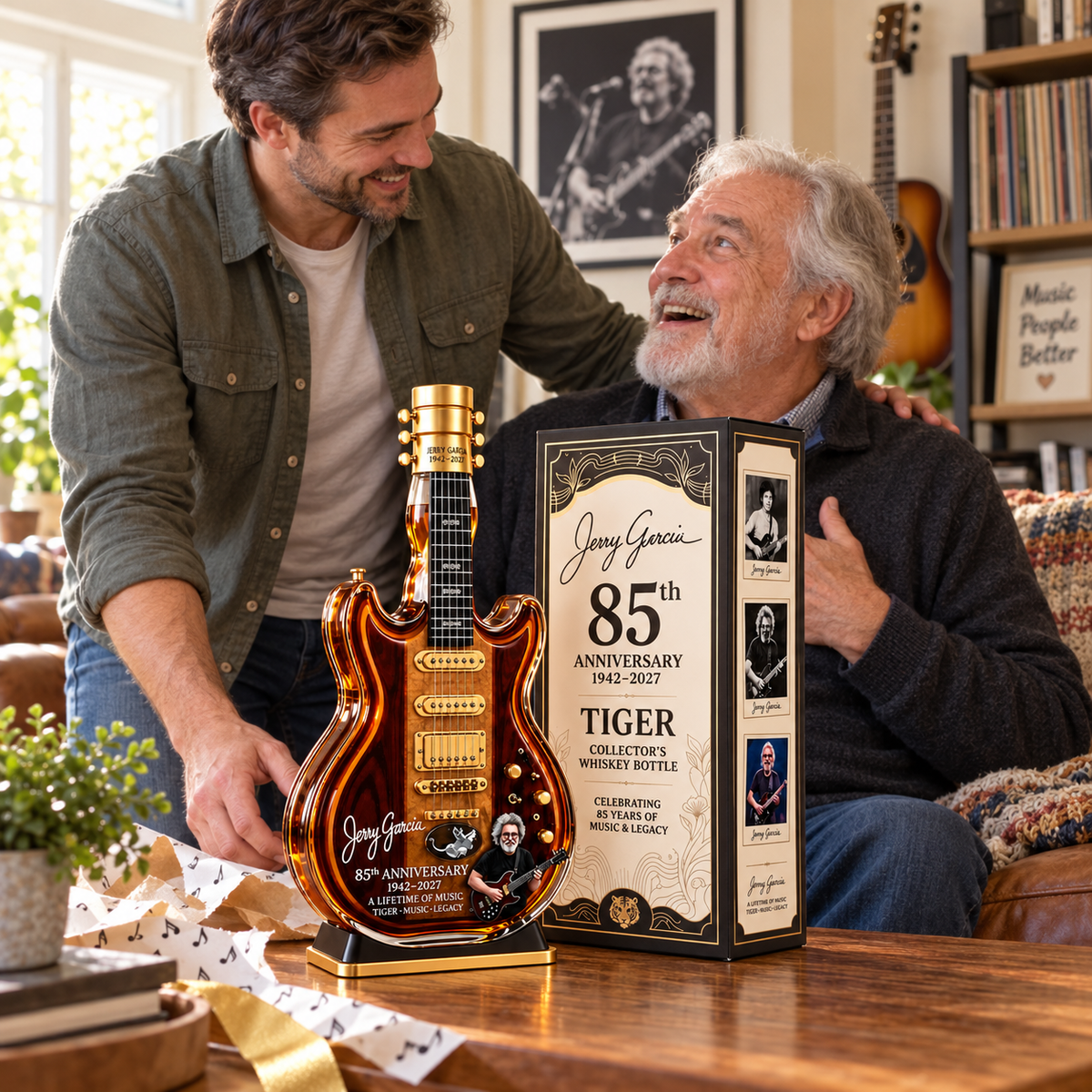 🎸Jerry Garcia 85th Anniversary Tiger Guitar Glass Decanter