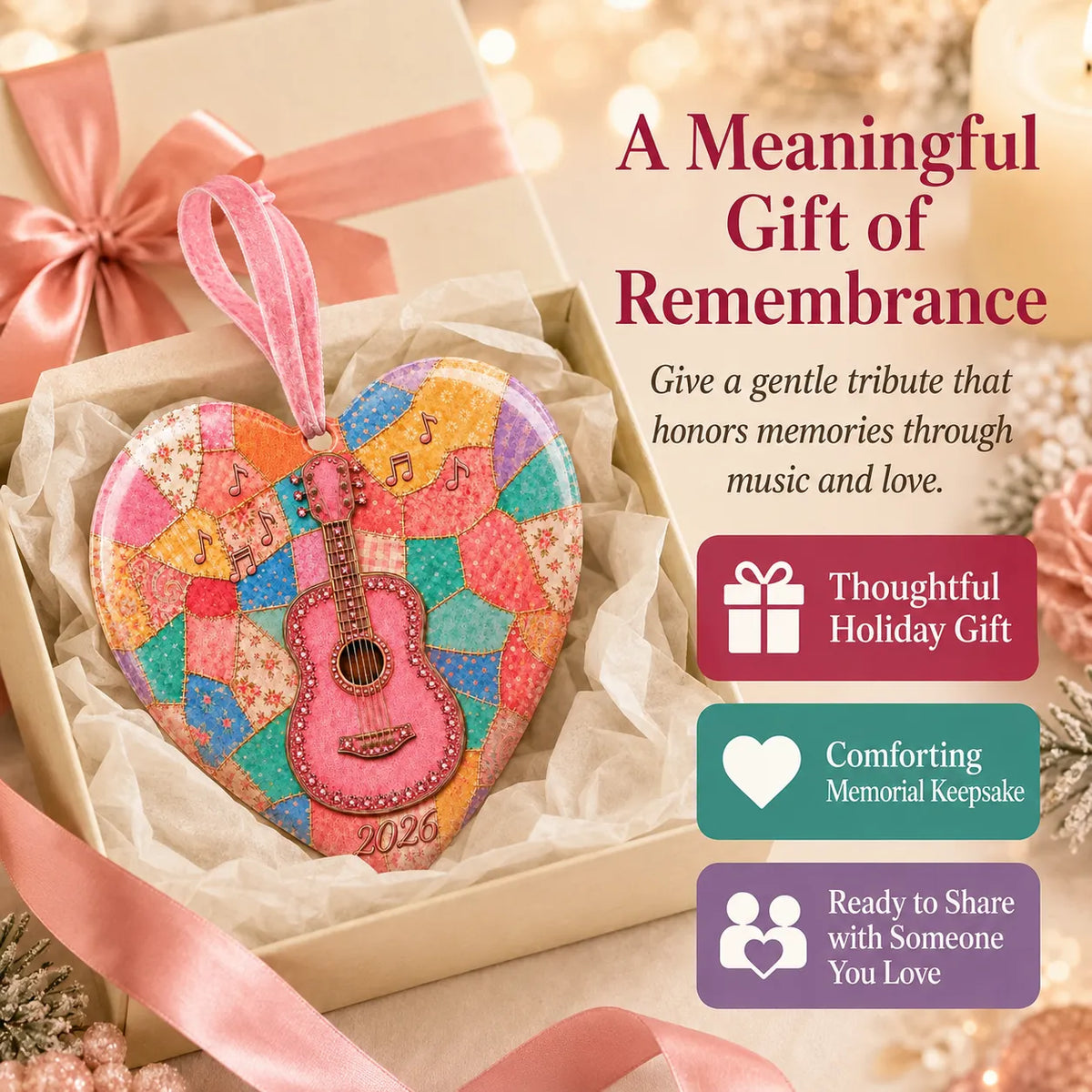 🎸Pink Guitar Memorial Heart Ornament