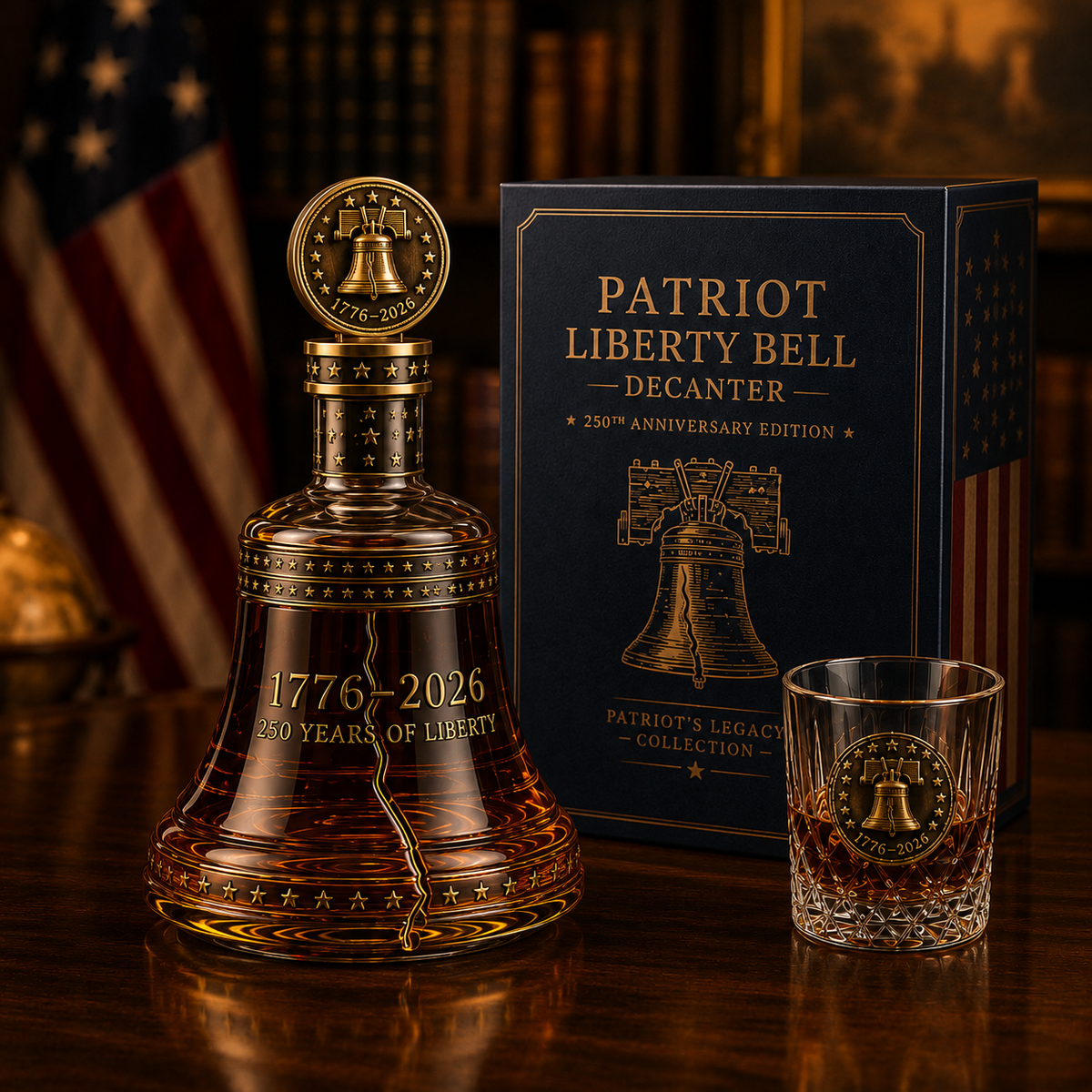 🔔1776–2026 Patriot Liberty Bell Whiskey Decanter Set – 250th Anniversary Collector’s Gift with Matching Glass