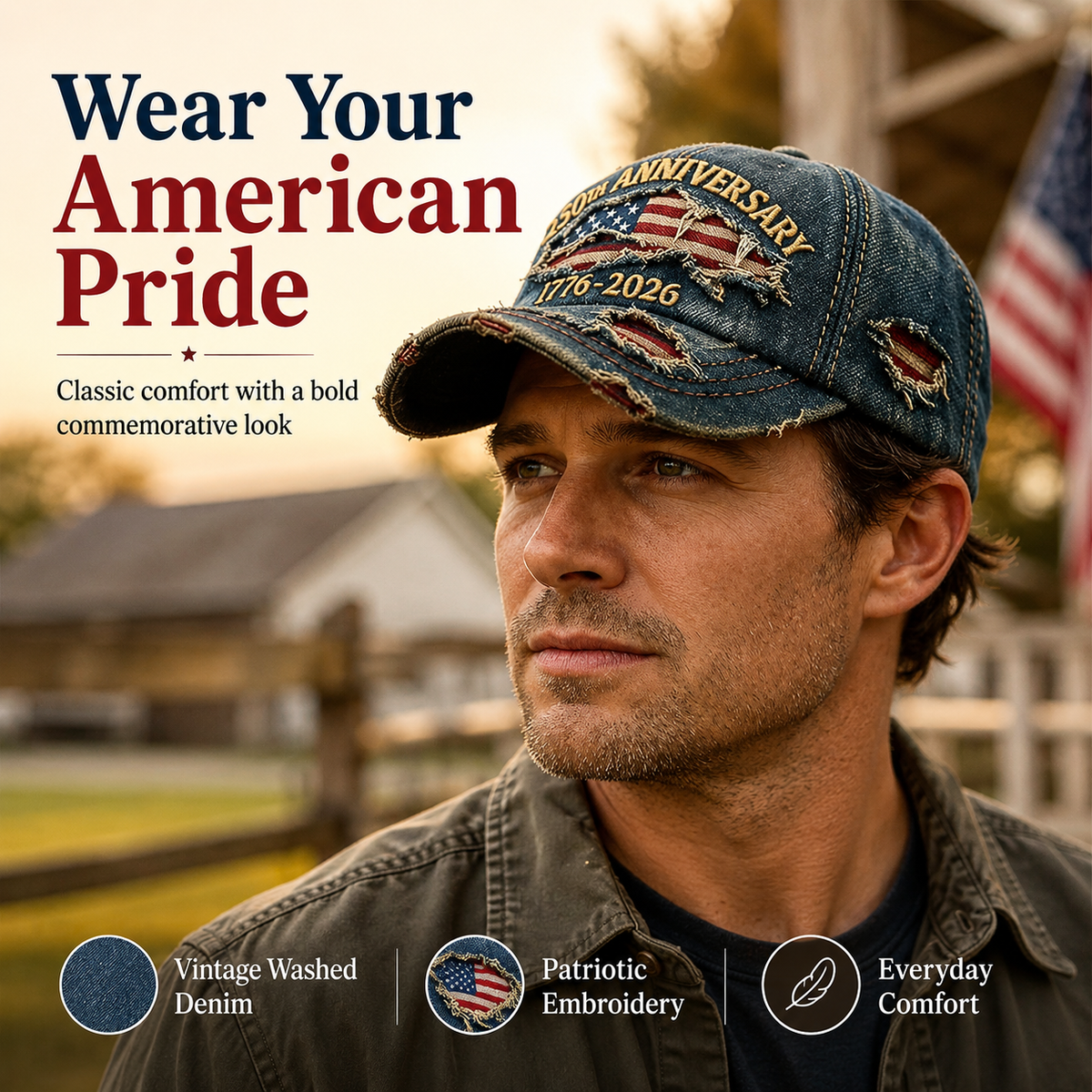 🇺🇸 250th Anniversary Vintage Denim Patriotic Cap