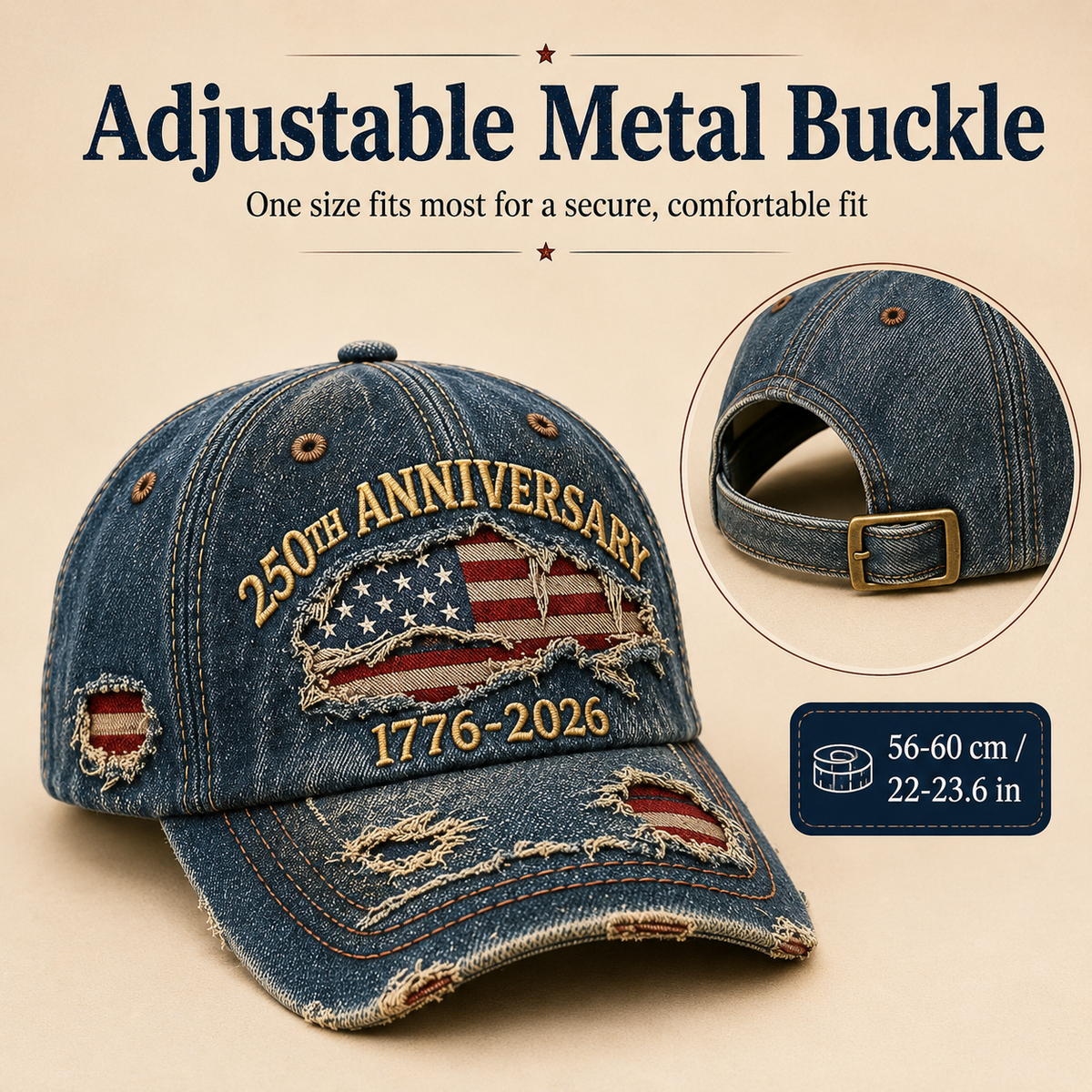 🇺🇸 250th Anniversary Vintage Denim Patriotic Cap