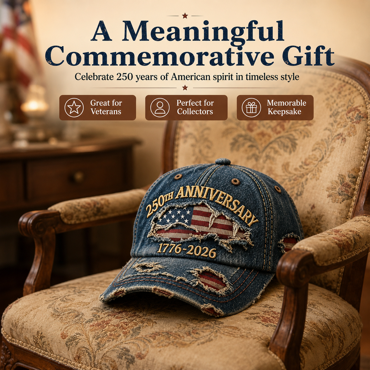 🇺🇸 250th Anniversary Vintage Denim Patriotic Cap