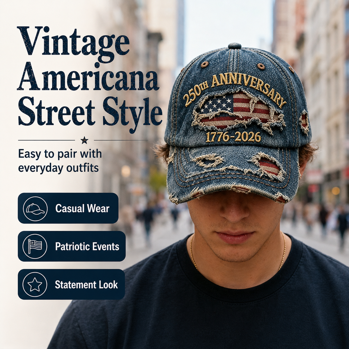 🇺🇸 250th Anniversary Vintage Denim Patriotic Cap