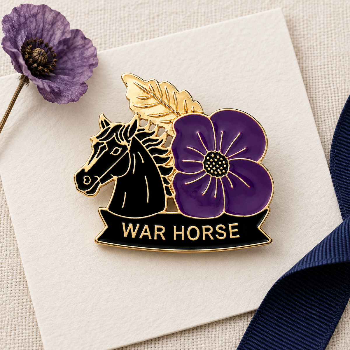 Honor Their Courage — War Horse & Purple Poppy Brooch