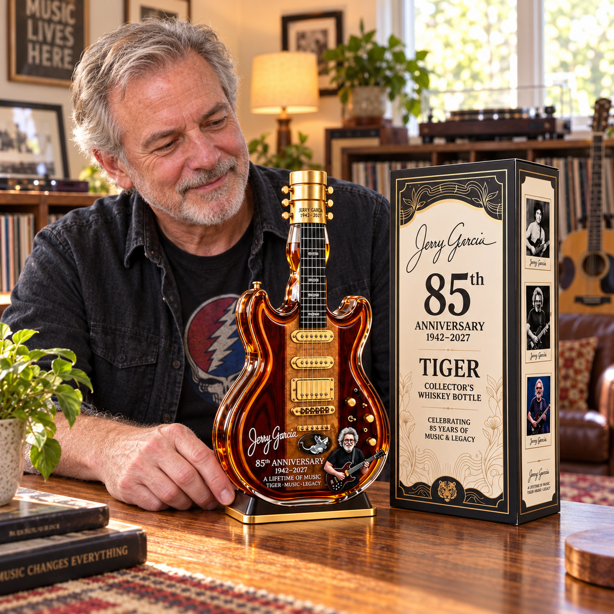 🎸Jerry Garcia 85th Anniversary Tiger Guitar Glass Decanter
