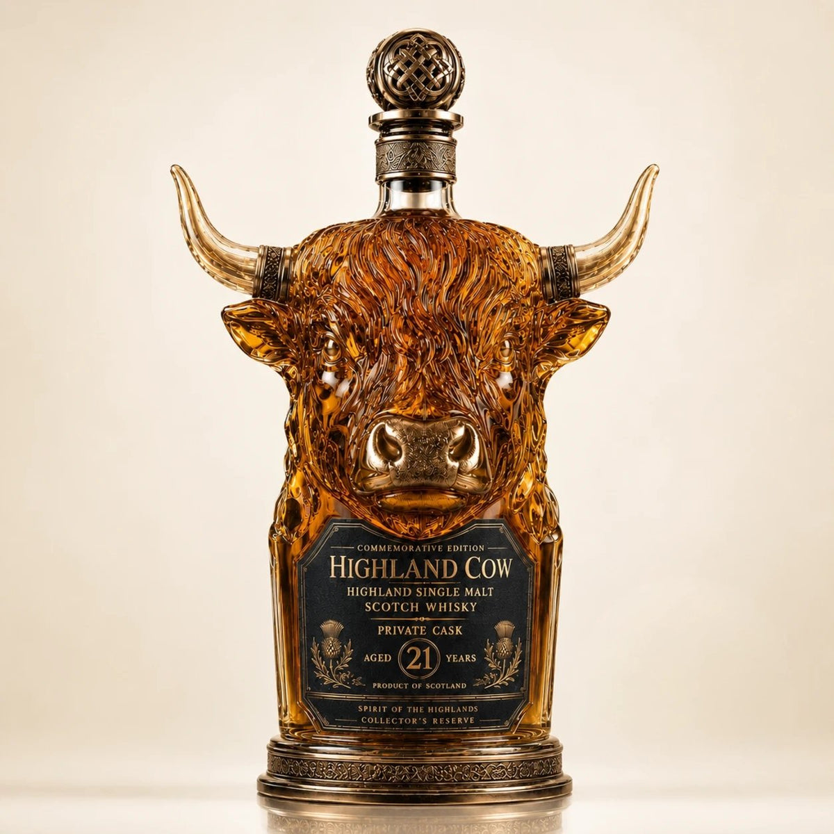 Highland Cow Private Cask 21 Years Cow Head Shaped Scotch Whisky Bottle