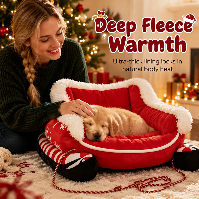 🎄🛷 Santa’s Little Rider Cozy Pet Sleigh – Festive Holiday Bed with Removable Cushion